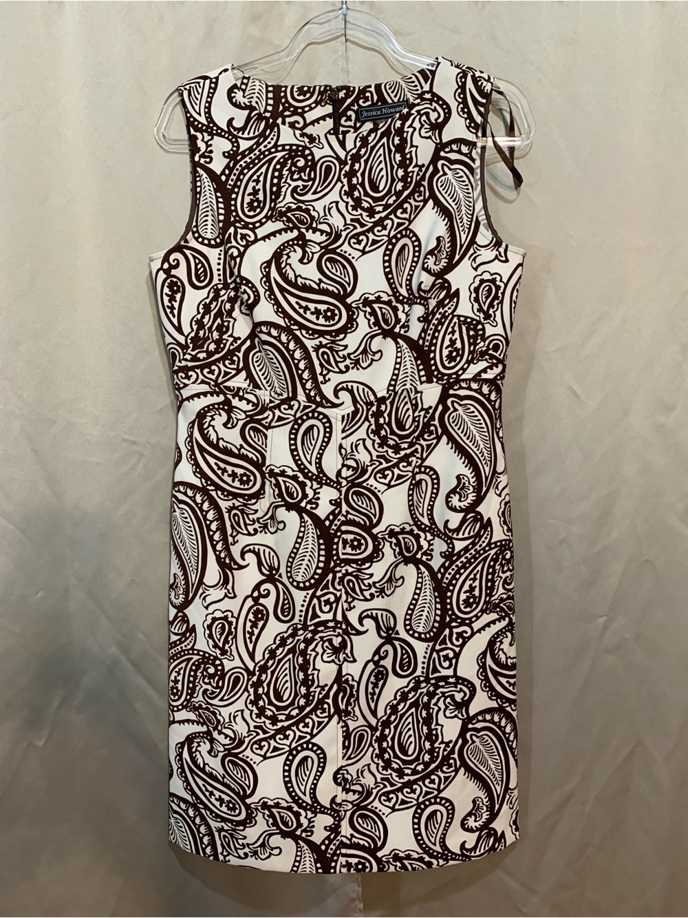 Jessica Howard White Sleeveless Dress with Brown Paisley Print 121/4